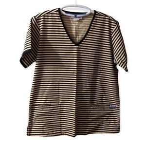 Best Medical Scrub Top Women’s Size Med Pocket Stripes Pull Over V‎ Neck